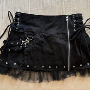 Y2k black Hell Bunny mini skirt with grommets and straps goth vintage